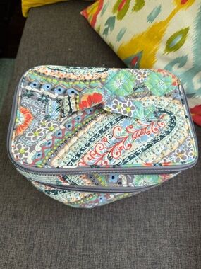 Vera Bradley Quilted Paisley Cosmetic Case in Teal, Aqua, Coral, Yellow